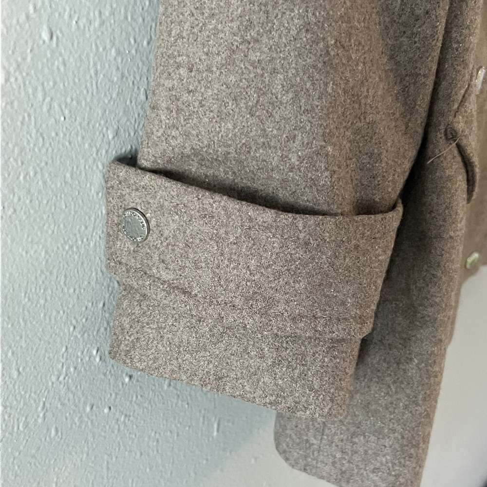 London Fog Womens XL Taupe Wool Blend Sherpa Hooded Coat Jacket Snap Zip Warm - Picture 5 of 8